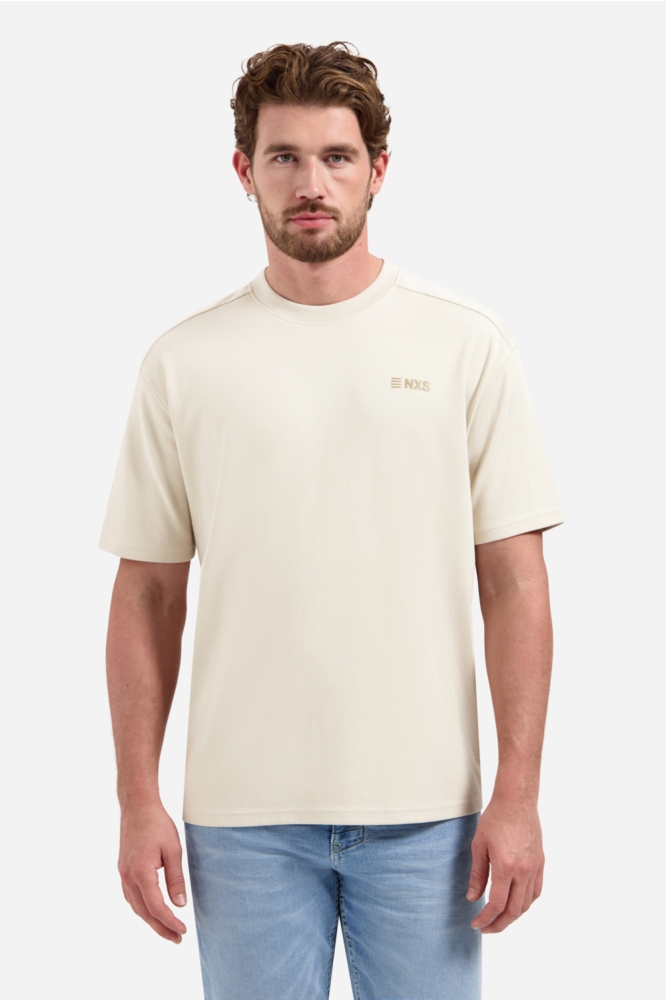 NO-EXCESS beige heren t-shirt | Model vooraanzicht