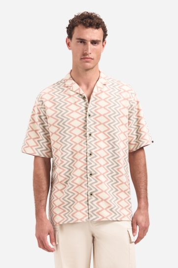 NO-EXCESS Overhemd OVERHEMD MET KORTE MOUWEN EN ZIGZAGPRINT 32490422 094 Coral