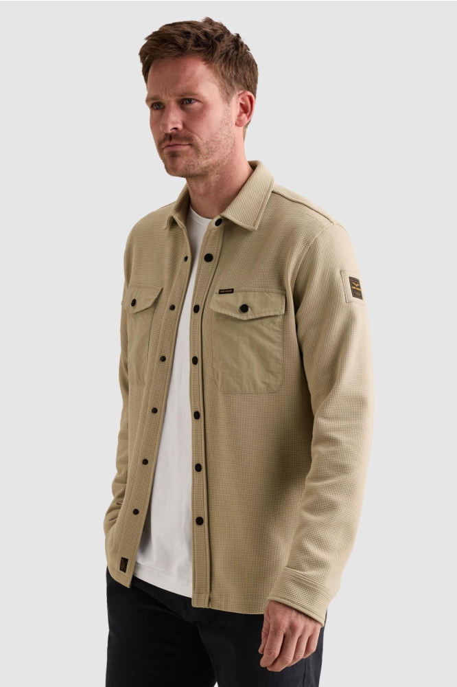 PME legend beige heren overhemd | Model zijaanzicht