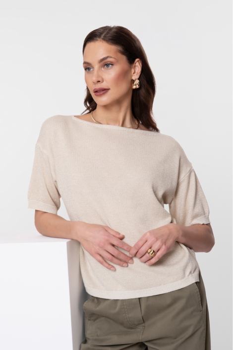 Geisha beige dames trui | Model vooraanzicht