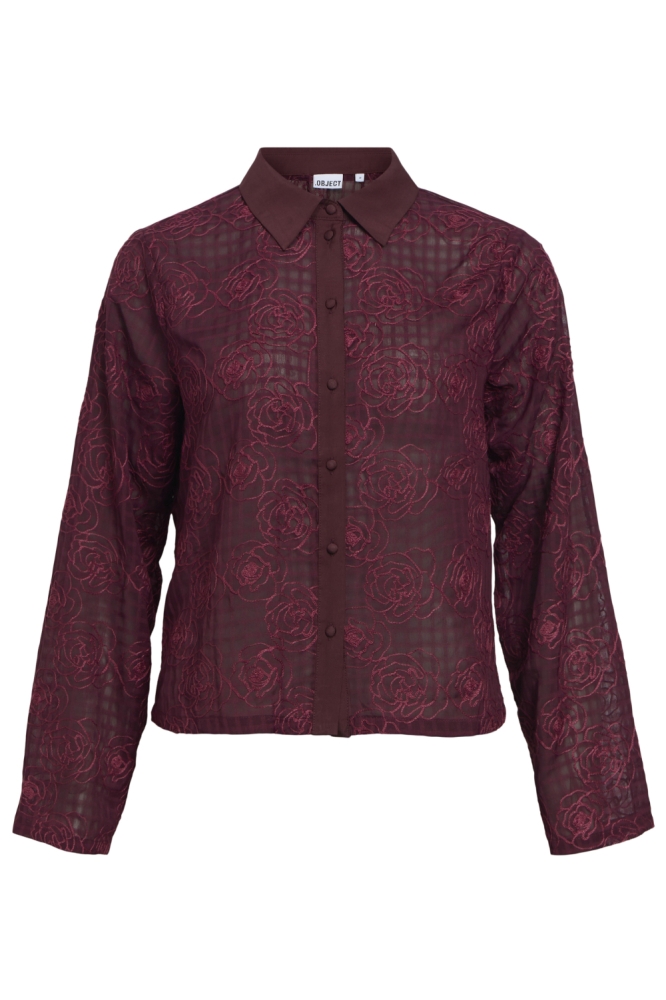 Object bordeaux dames blouse | Vooraanzicht