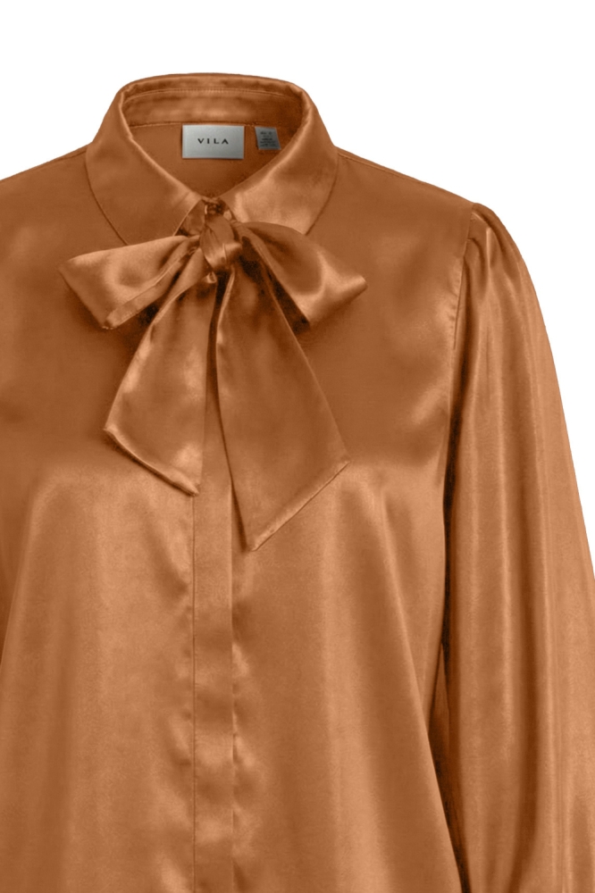 Vila camel dames blouse | Close up