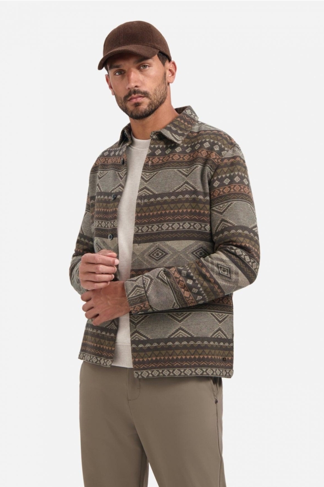 NO-EXCESS taupe heren overhemd | Model vooraanzicht