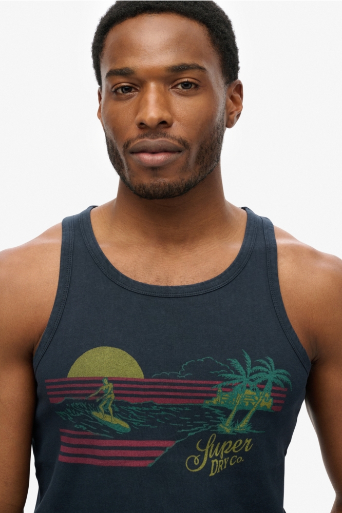 Superdry blauwe heren t-shirt | Close up