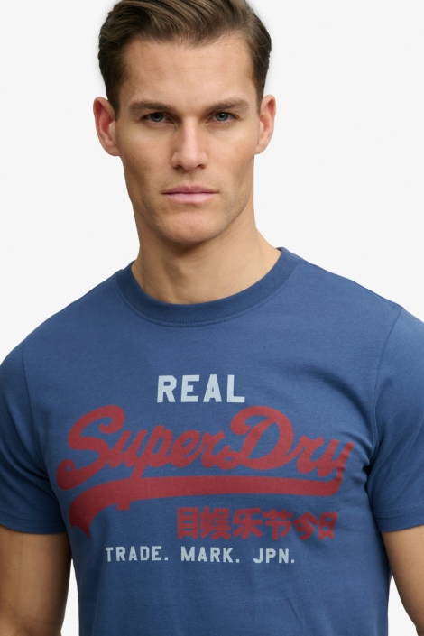 Superdry blauwe heren t-shirt | Close up