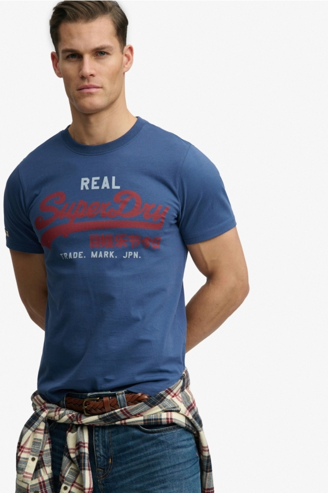 Superdry blauwe heren t-shirt | Model vooraanzicht