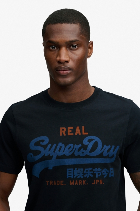 Superdry blauwe heren t-shirt | Close up