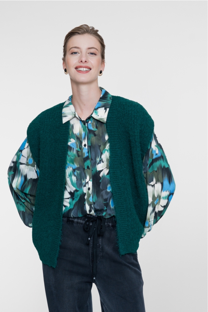 Geisha groene dames gilet | Model vooraanzicht