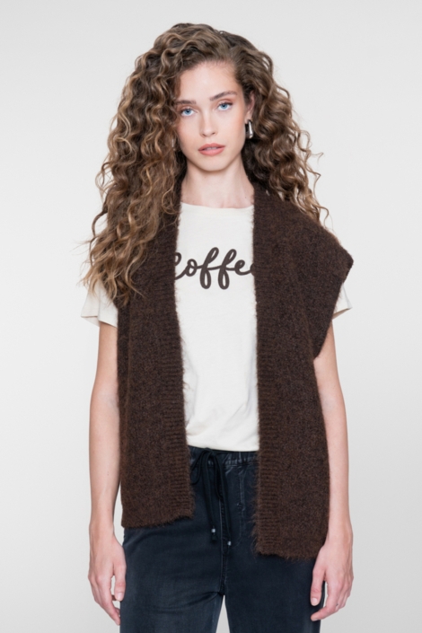 Geisha bruine dames gilet | Model vooraanzicht
