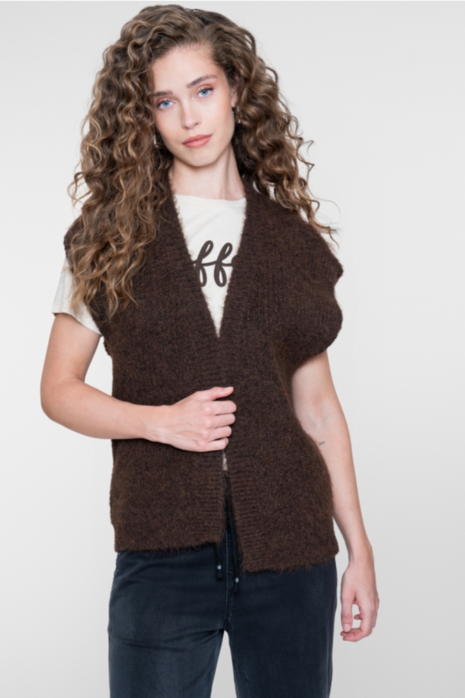 Geisha bruine dames gilet | Model vooraanzicht