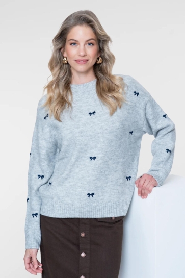 Geisha Trui GEBREIDE TRUI MET STRIKJESDESSIN 64538 23 GREY/NAVY