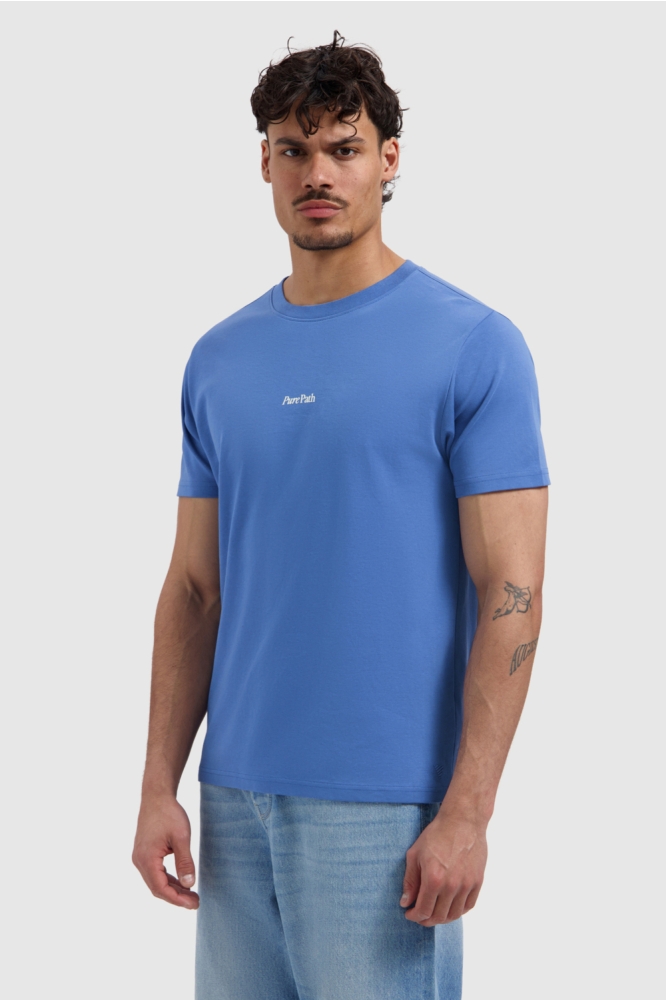 Pure Path blauwe heren t-shirt | Model vooraanzicht