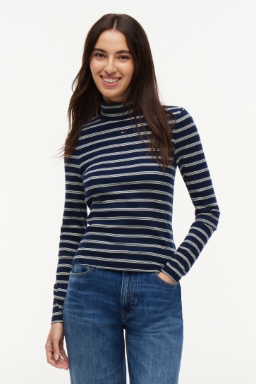 Tommy Jeans T-shirt TJW ESSENTIAL MOCK NECK DW0DW19830 0X5 DARK BLUE/DAY LILY STRIPE