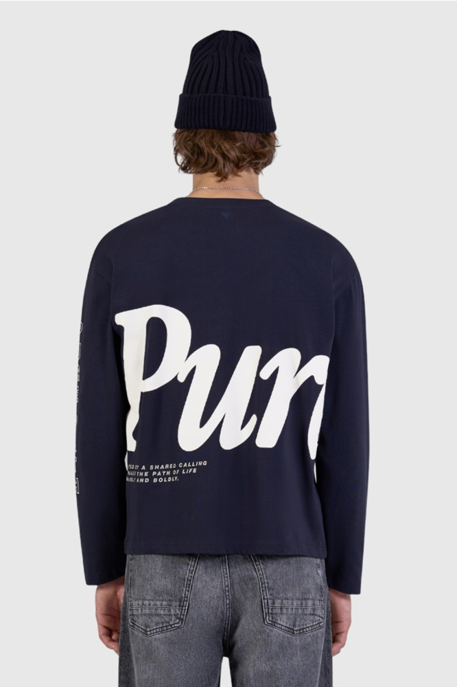 Pure Path blauwe heren t-shirt | Model achteraanzicht