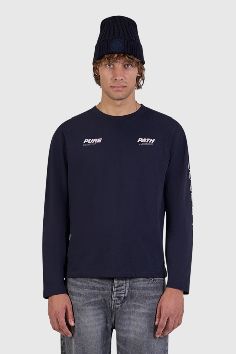 Pure Path blauwe heren t-shirt | Model vooraanzicht