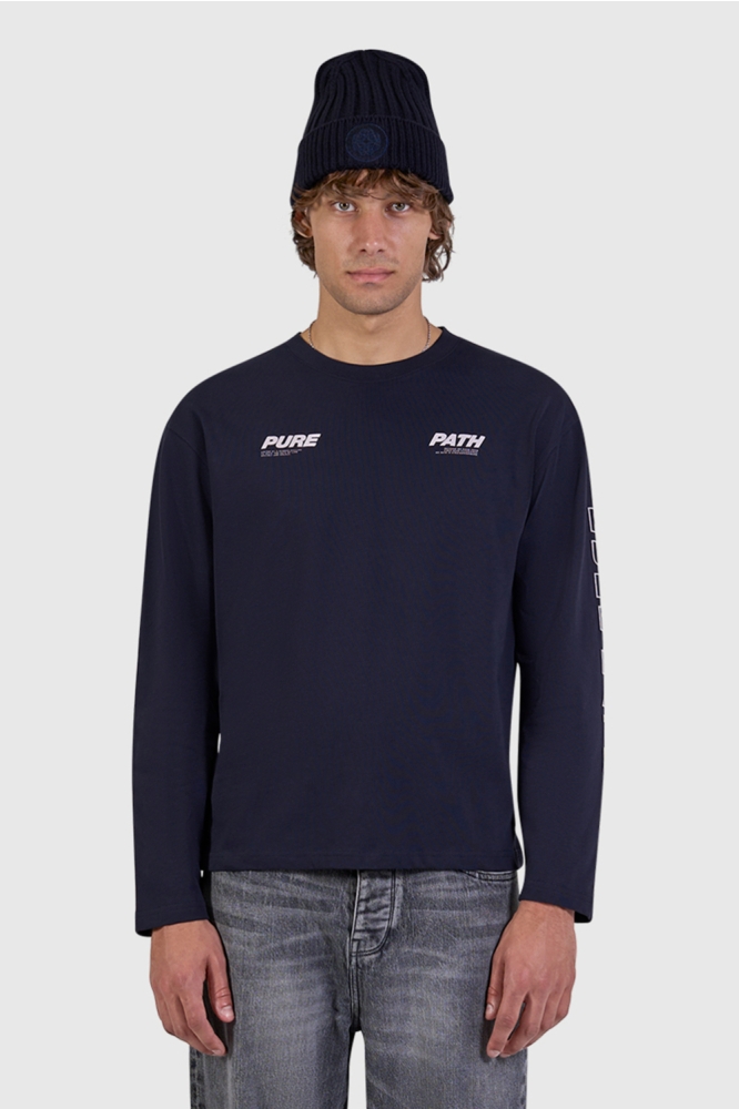 Pure Path blauwe heren t-shirt | Model vooraanzicht