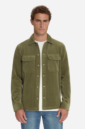 NO-EXCESS overshirt full button rib sweat Groen