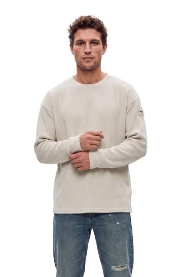 Malelions Trui WAFFLE LONGSLEEVE MMB50026005 OFF-WHITE