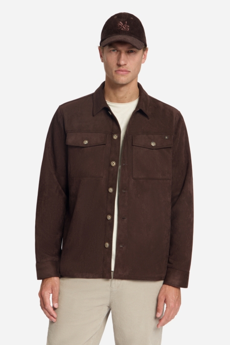 NO-EXCESS bruine heren overhemd | Model vooraanzicht