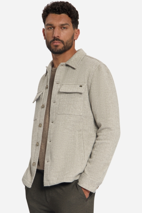 NO-EXCESS beige heren overhemd | Model zijaanzicht