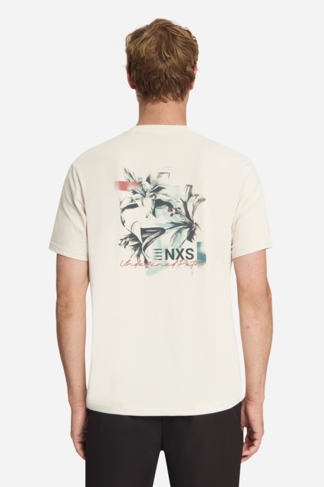 NO-EXCESS ecru heren t-shirt | Model achteraanzicht