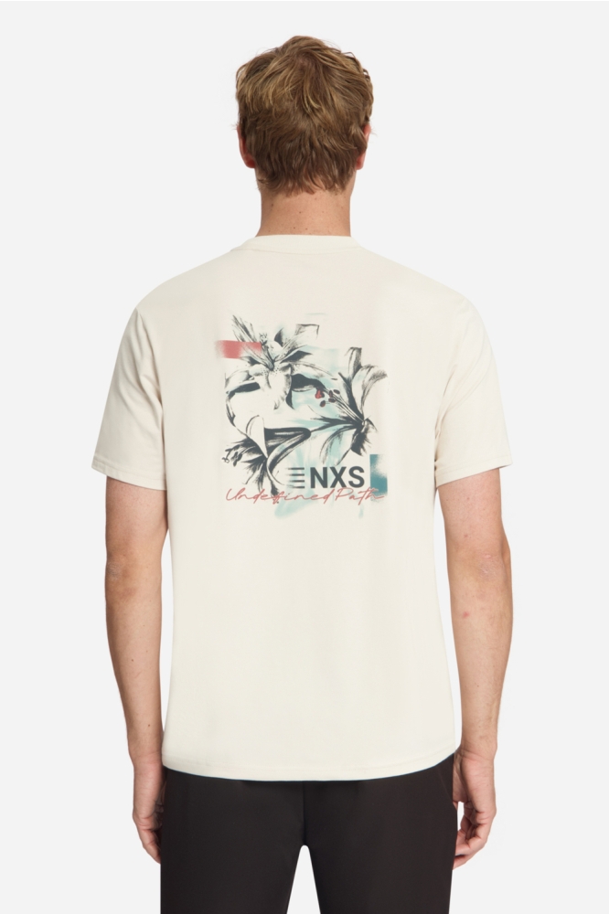 NO-EXCESS ecru heren t-shirt | Model achteraanzicht