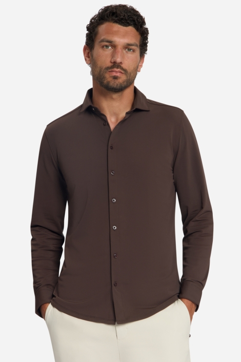 NO-EXCESS bruine heren overhemd | Model vooraanzicht