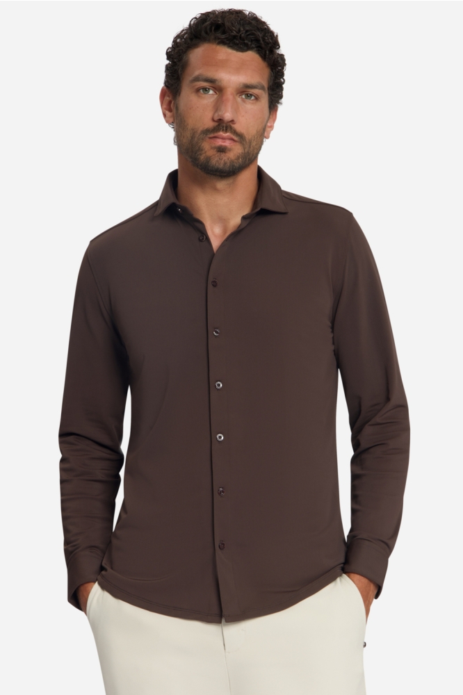NO-EXCESS bruine heren overhemd | Model vooraanzicht