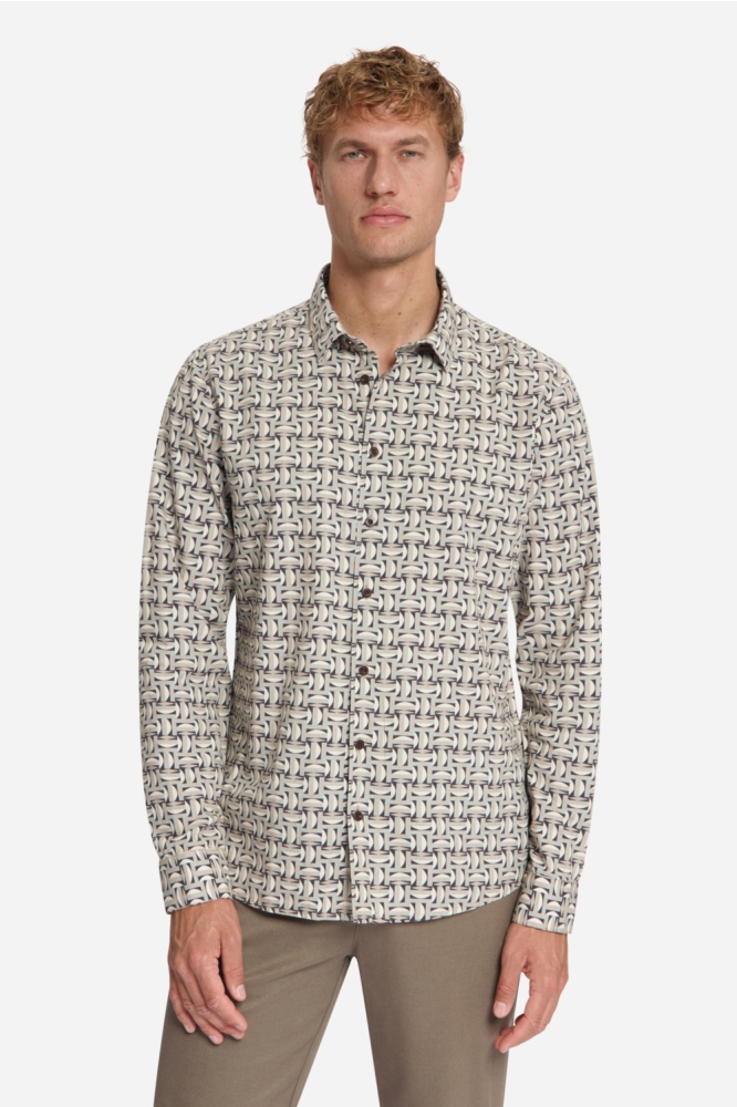 NO-EXCESS beige heren overhemd | Model vooraanzicht