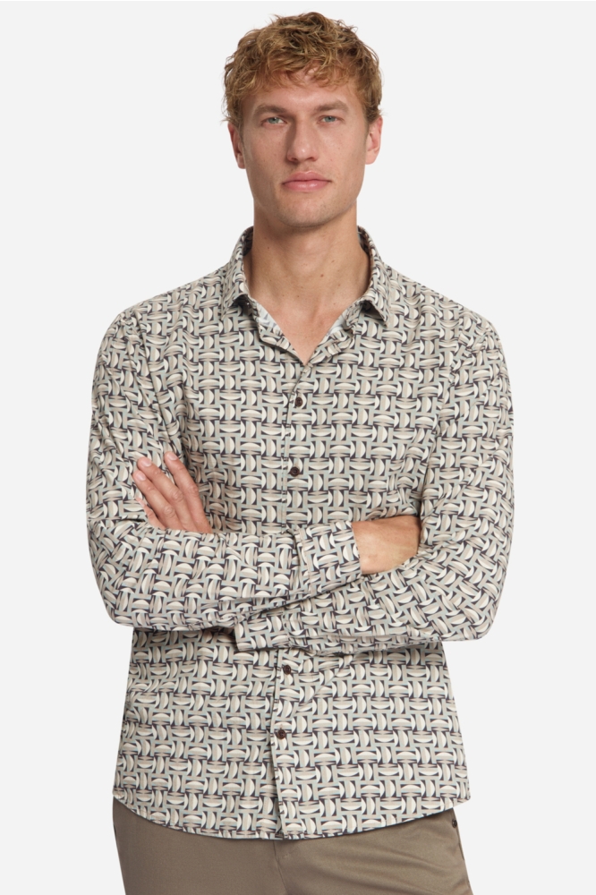 NO-EXCESS beige heren overhemd | Model vooraanzicht