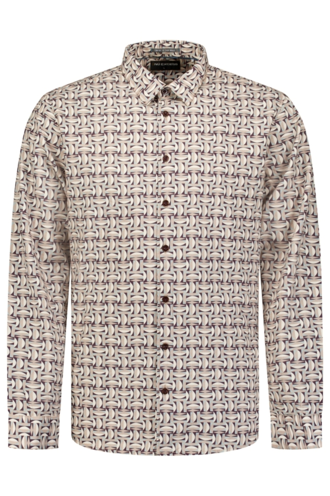NO-EXCESS beige heren overhemd | Vooraanzicht
