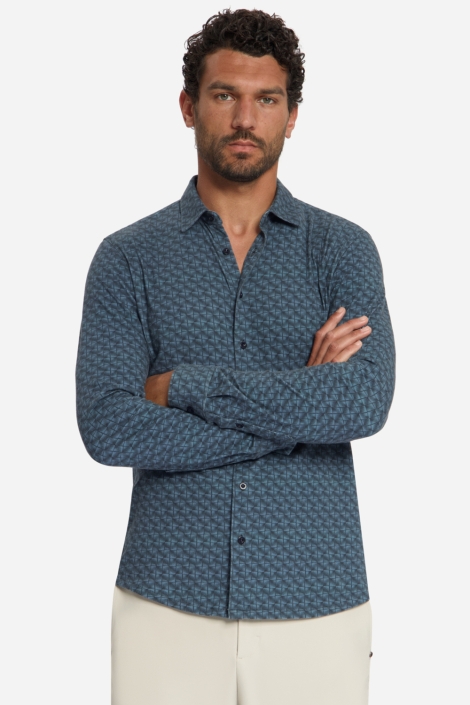 NO-EXCESS blauwe heren overhemd | Model vooraanzicht