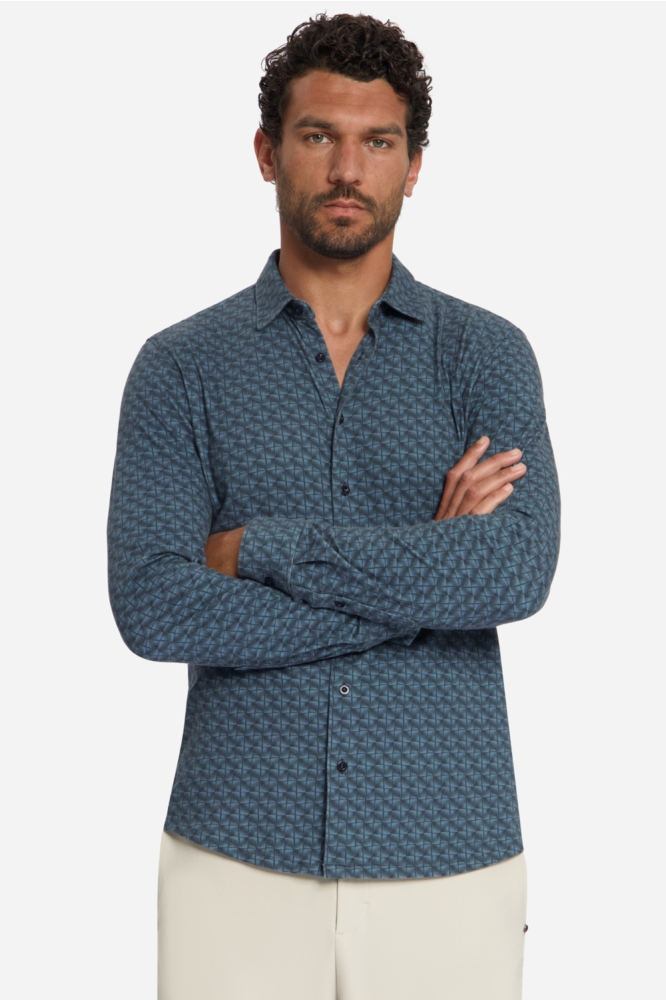 NO-EXCESS blauwe heren overhemd | Model vooraanzicht