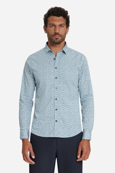 NO-EXCESS blauwe heren overhemd | Model vooraanzicht