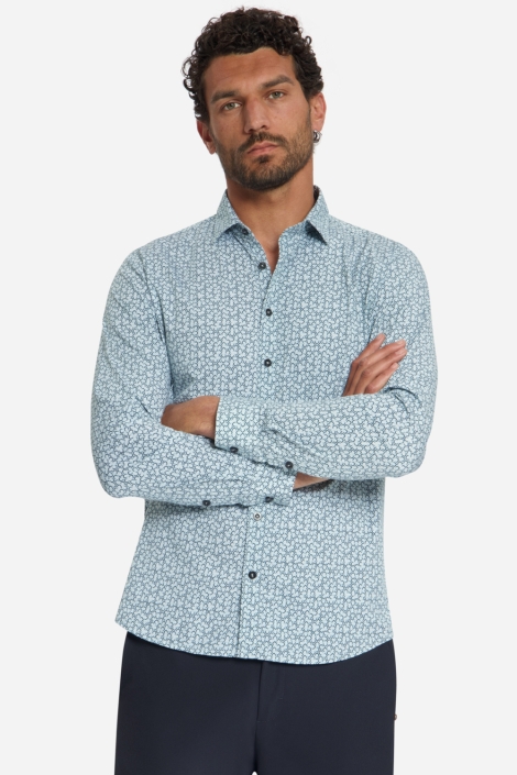 NO-EXCESS blauwe heren overhemd | Model vooraanzicht