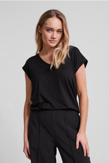 Pieces pcbillo tee lurex stripes noos Zwart