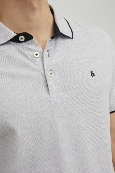 Jack & Jones grijze heren polo | Close up