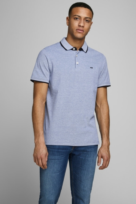 Jack & Jones blauwe heren polo | Model vooraanzicht