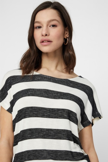 Vero Moda T-shirt VMWIDE STRIPE S/L TOP NOOS 10190017 Black/SNOW WHITE