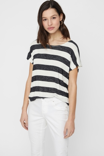 Vero Moda T-shirt VMWIDE STRIPE S/L TOP NOOS 10190017 Black/SNOW WHITE