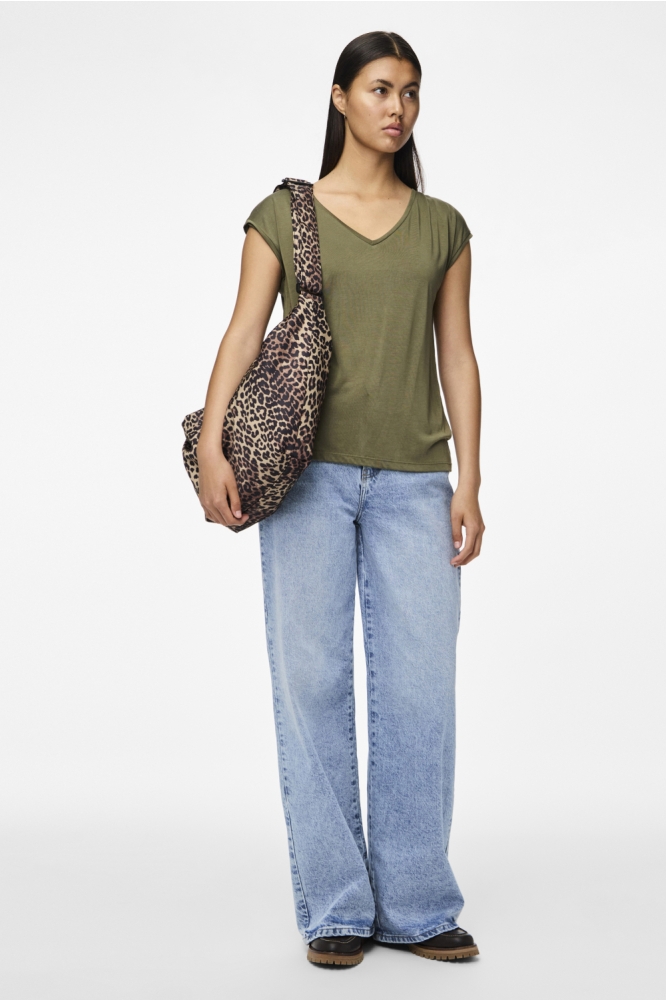 Pieces groene dames t-shirt | Vooraanzicht