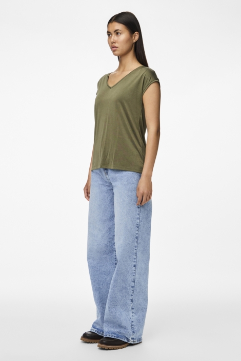 Pieces groene dames t-shirt | Close up