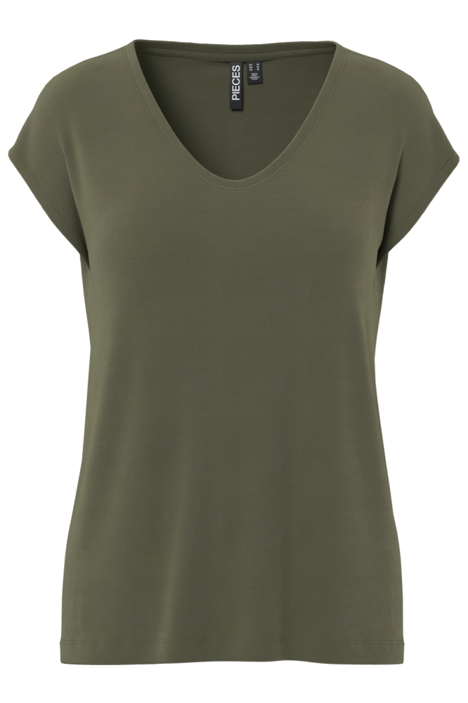 Pieces groene dames t-shirt | Model vooraanzicht