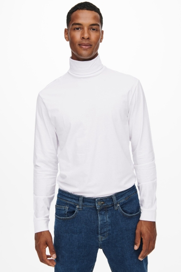 Only & Sons T-shirt ONSMICHAN SLIM LS ROLLNECK TEE 22014946 White