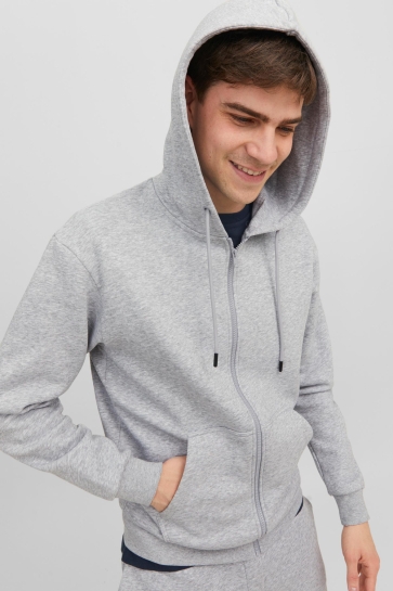 Jack & Jones jjebradley sweat zip hood noos Grijs