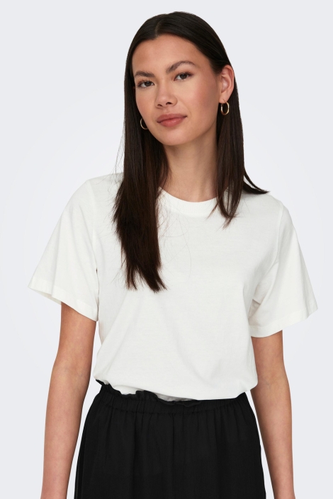 Jacqueline de Yong ecru dames t-shirt | Model vooraanzicht