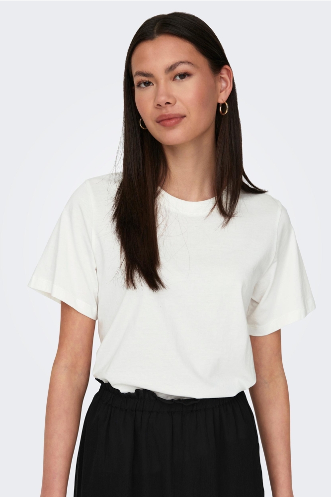 Jacqueline de Yong ecru dames t-shirt | Model vooraanzicht