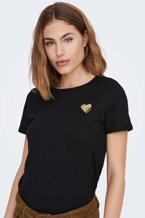 Only zwarte dames t-shirt | Model vooraanzicht