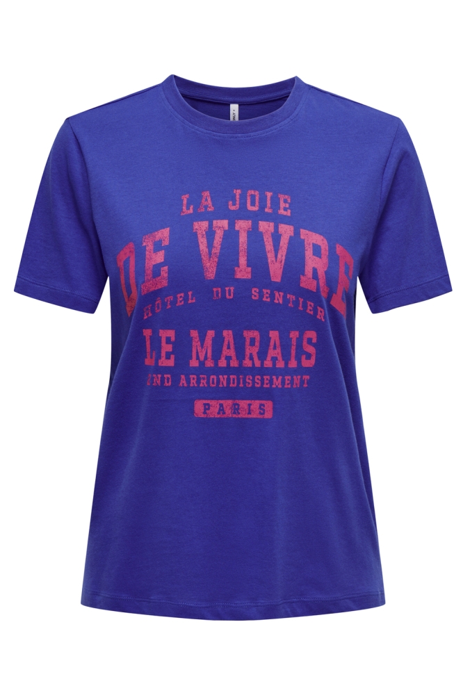 Only blauwe dames t-shirt | Vooraanzicht