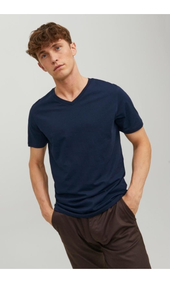JJEORGANIC BASIC TEE SS V-NECK NOOS 12156102 Navy Blazer